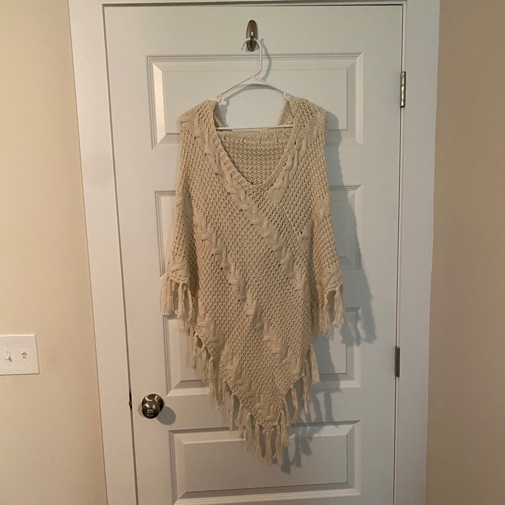 Sweater poncho with hood